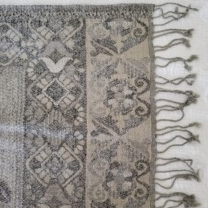 Chico's Neutral Geo Floral Fringe Scarf Wrap in Taupe and Black
